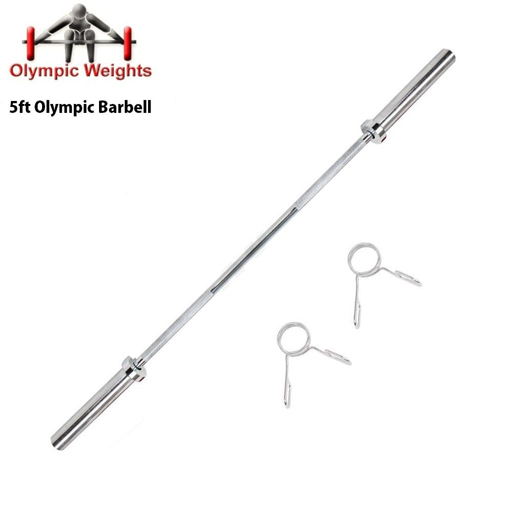 4ft & 5ft Olympic Straight Barbell EZ Curl Bar WeightLift Spinlock